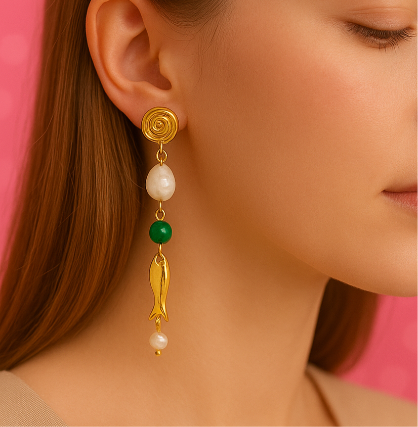 Fish pearl earrings | Tvayi
