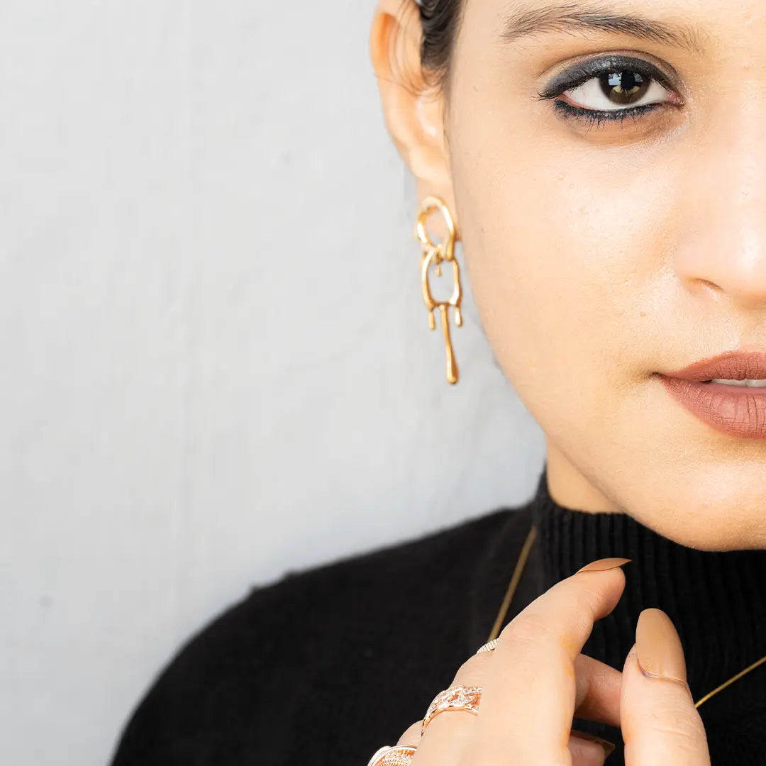 Dripping Golden Earring Studs | Tvayi