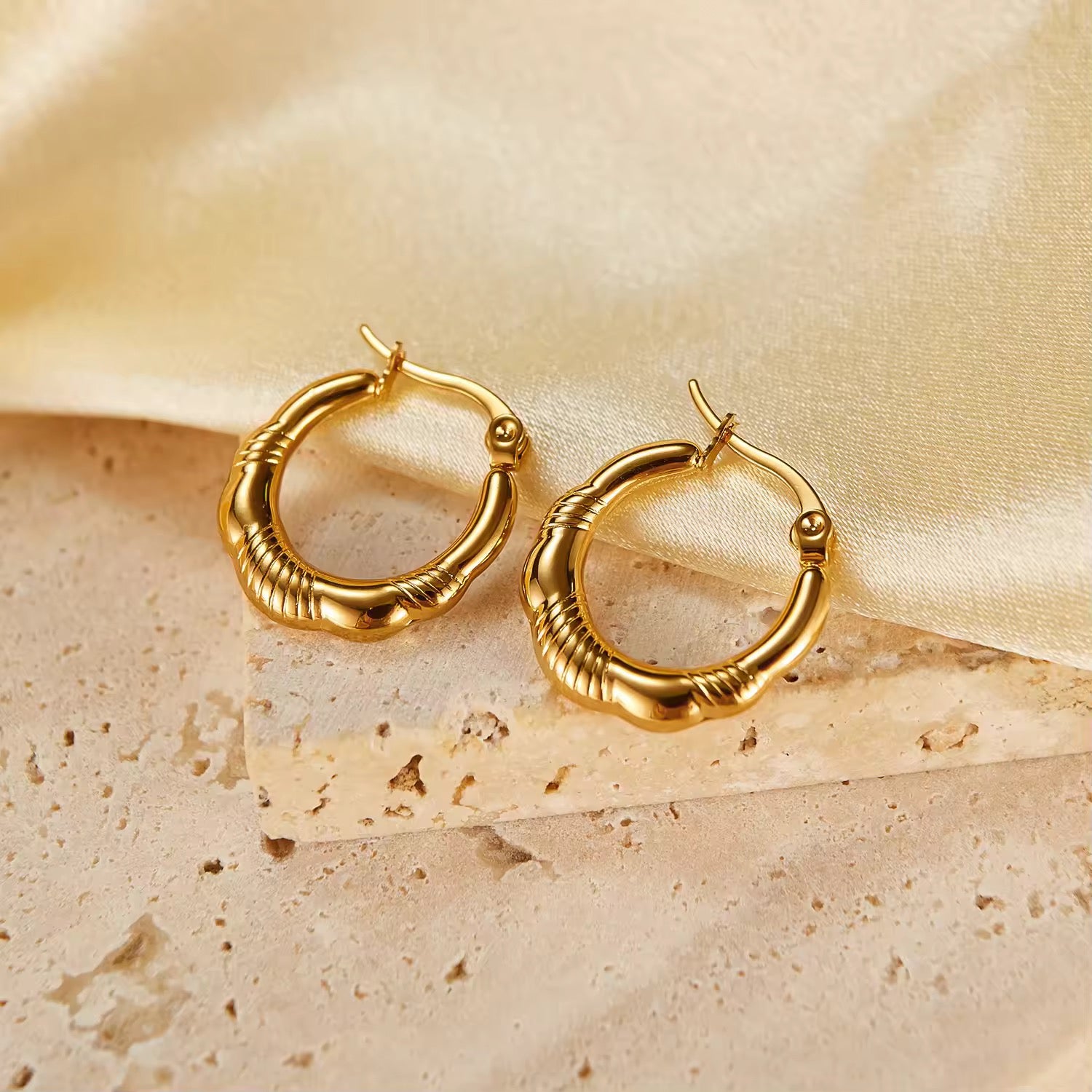 Textured Hoop Golden Earrings | Tvayi