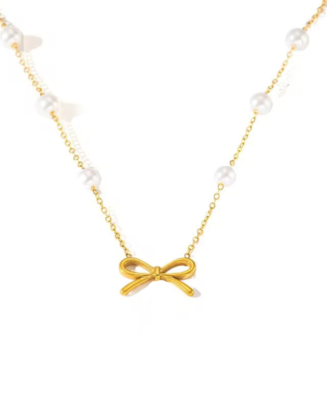 18k gold plated Bow pearl necklace | Tvayi