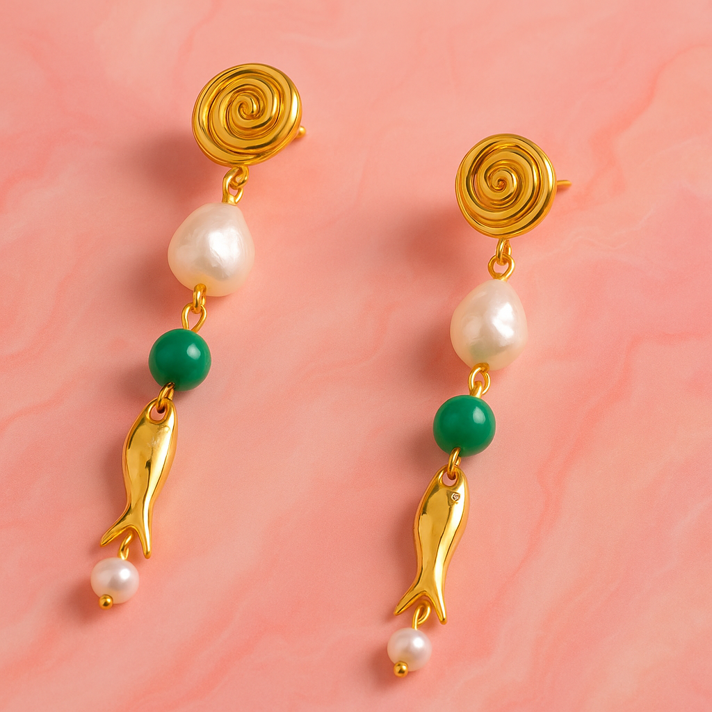 Fish pearl earrings | Tvayi
