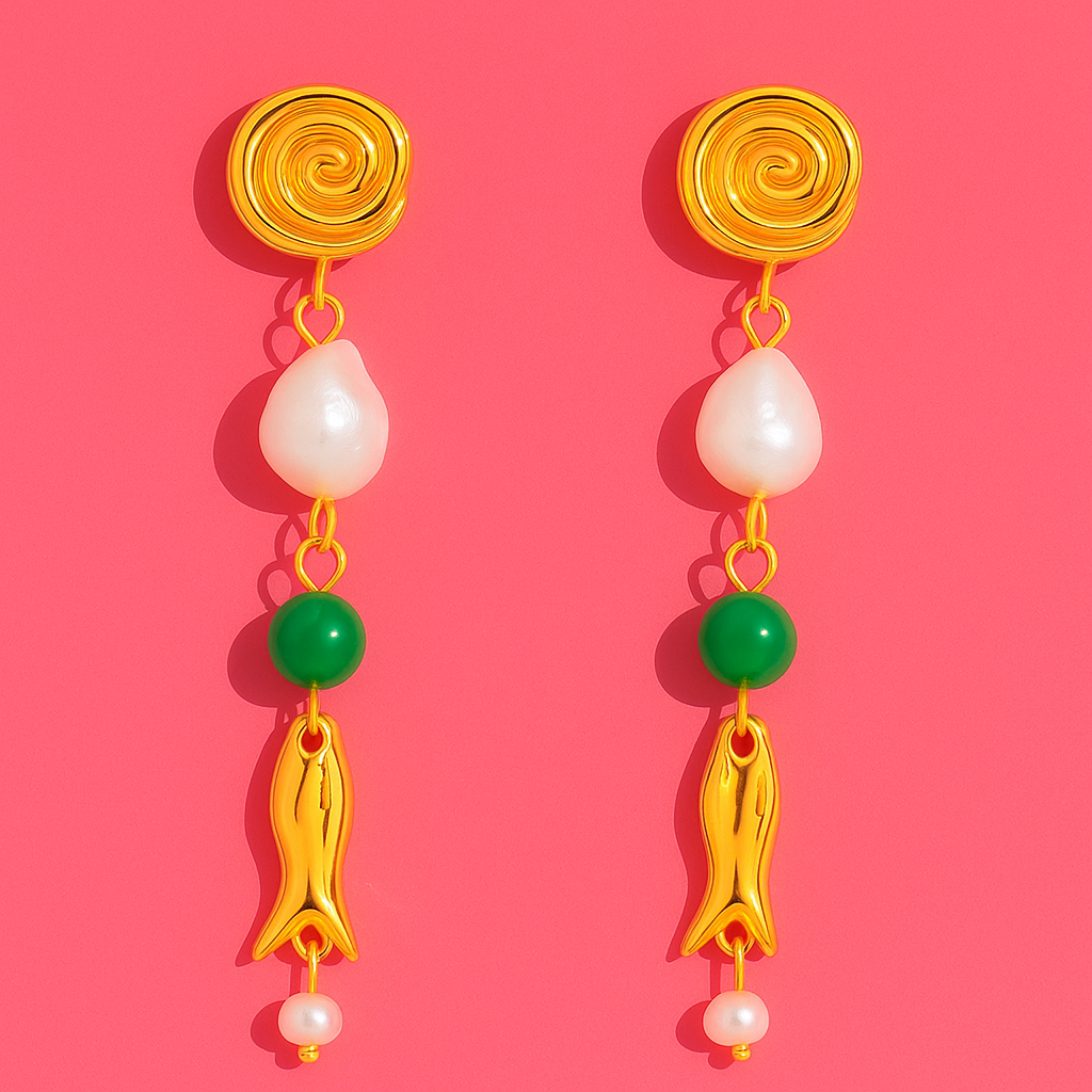 Fish pearl earrings | Tvayi