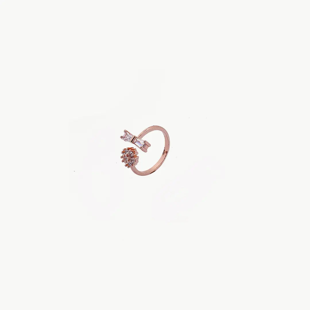 Rose Gold Studded Floral Adjustable Ring Tvayi