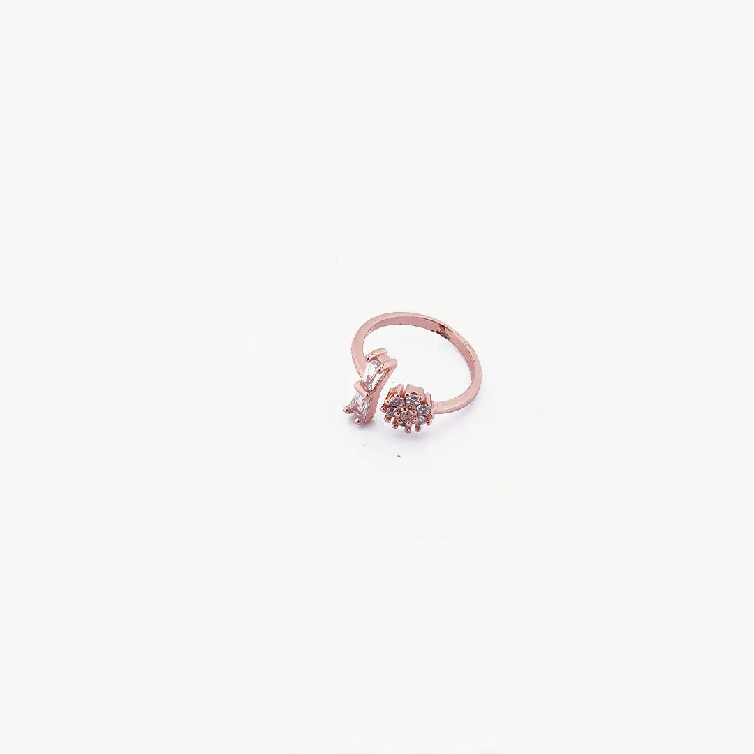 Rose Gold Studded Floral Adjustable Ring Tvayi
