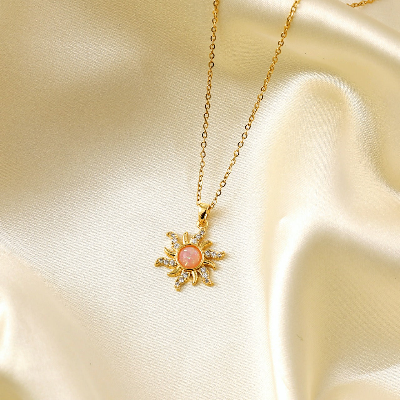 Gold Plated Sunburst Pendant Necklace – Coral Glow Demi-Fine Anti-Tarnish Jewellery | Tvayi