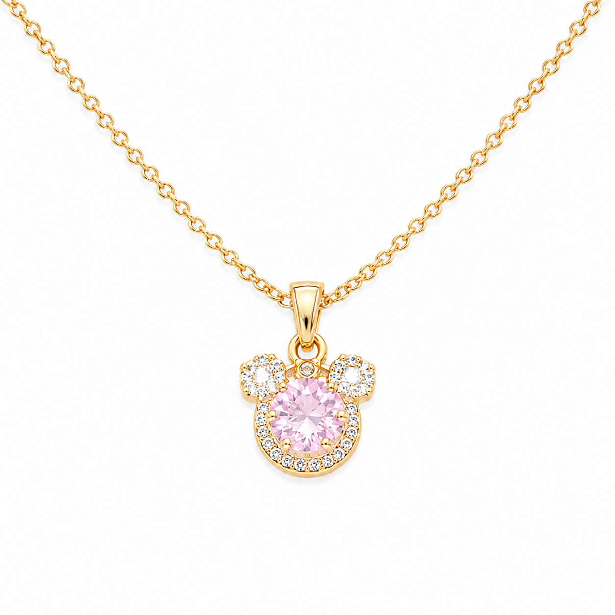 Gold-Plated Mickey Mouse Pendant Necklace with Pink Cubic Zirconia | Tvayi