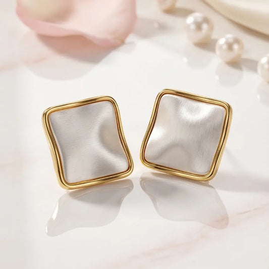 18K Gold Pearl Royale Square Studs | Tvayi