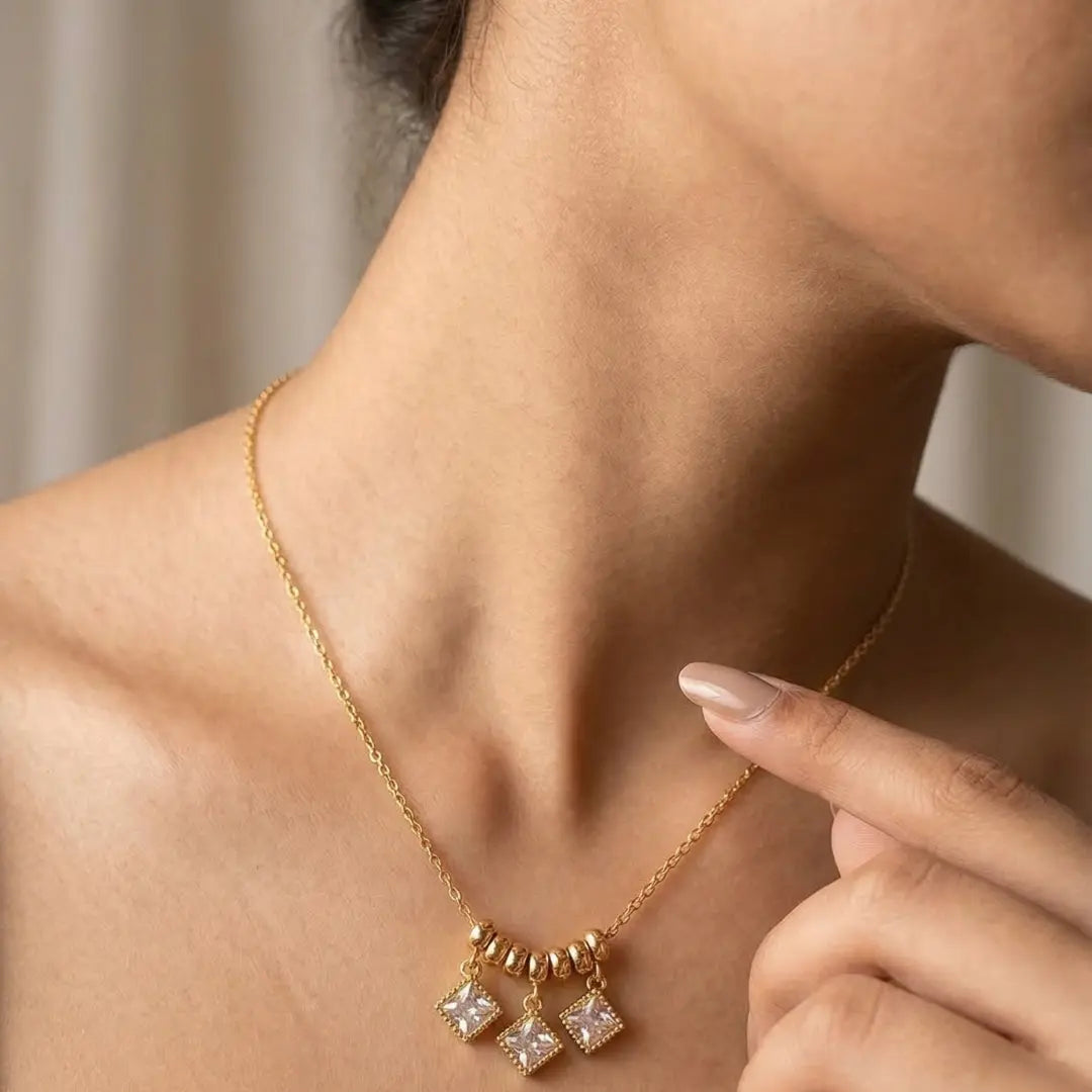 18K Gold Plated Diamond Pendant with Earrings | Tvayi