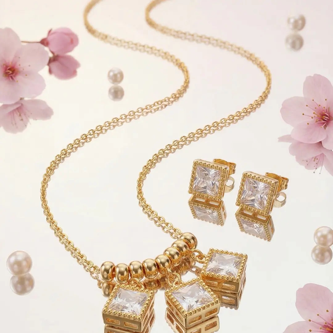 18K Gold Plated Diamond Pendant with Earrings | Tvayi