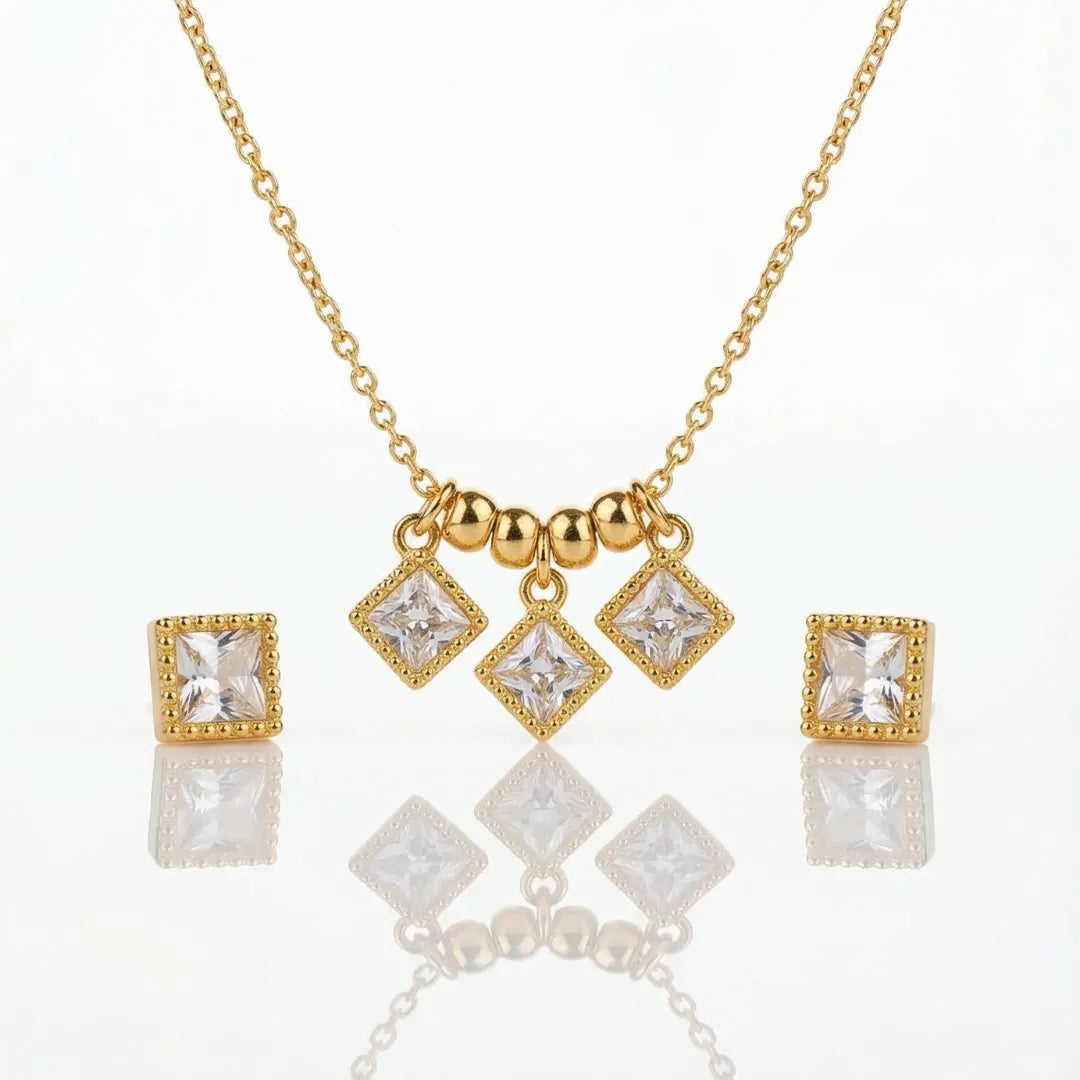 18K Gold Plated Diamond Pendant with Earrings | Tvayi