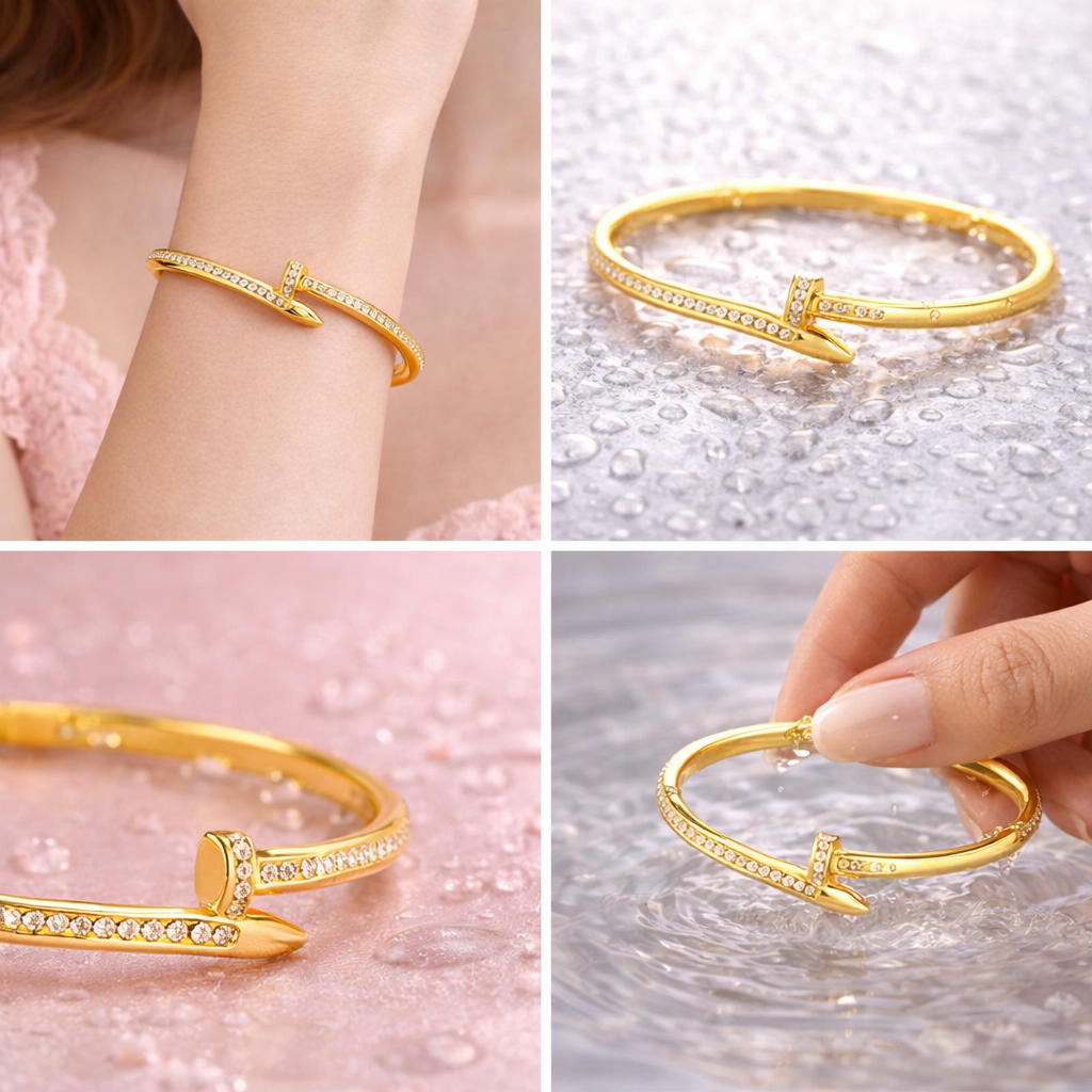 18K Gold Plated Nail Bangle – Demi-Fine Everyday Jewellery | Tvayi