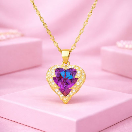 18K Gold Vermeil Heart Pendant Necklace with Iridescent Crystal | Tvayi