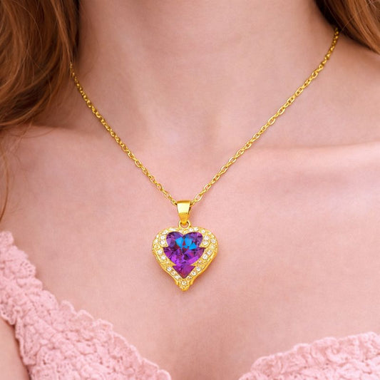18K Gold Vermeil Heart Pendant Necklace with Iridescent Crystal | Tvayi