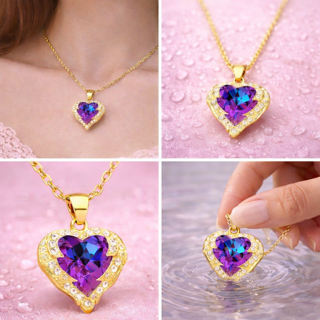 18K Gold Vermeil Heart Pendant Necklace with Iridescent Crystal | Tvayi