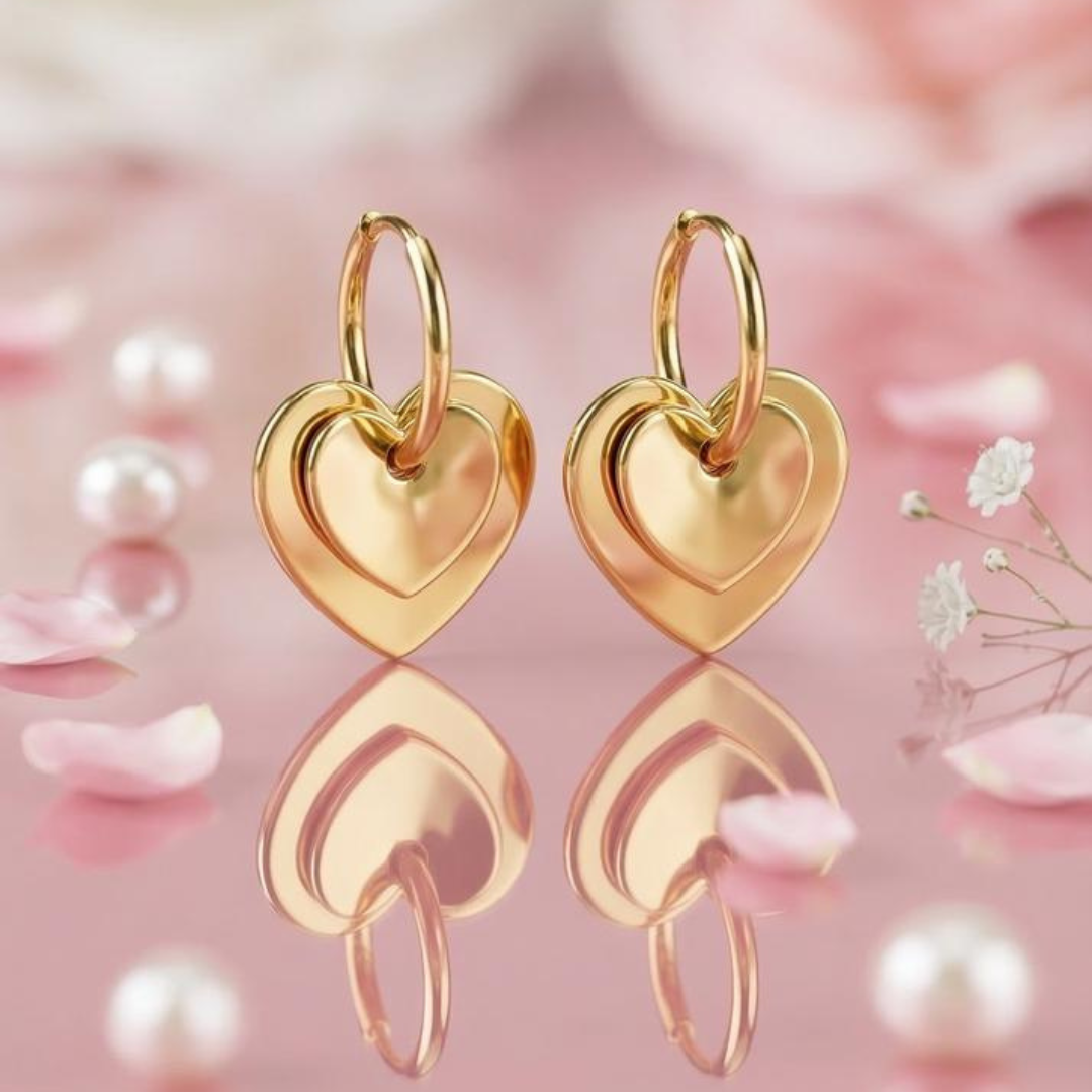 Double Heart Drop Earrings | Tvayi
