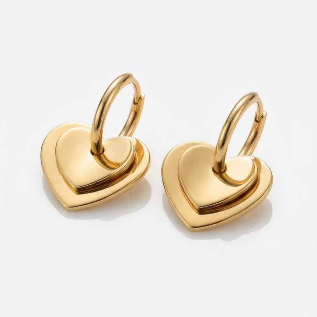 Double Heart Drop Earrings | Tvayi