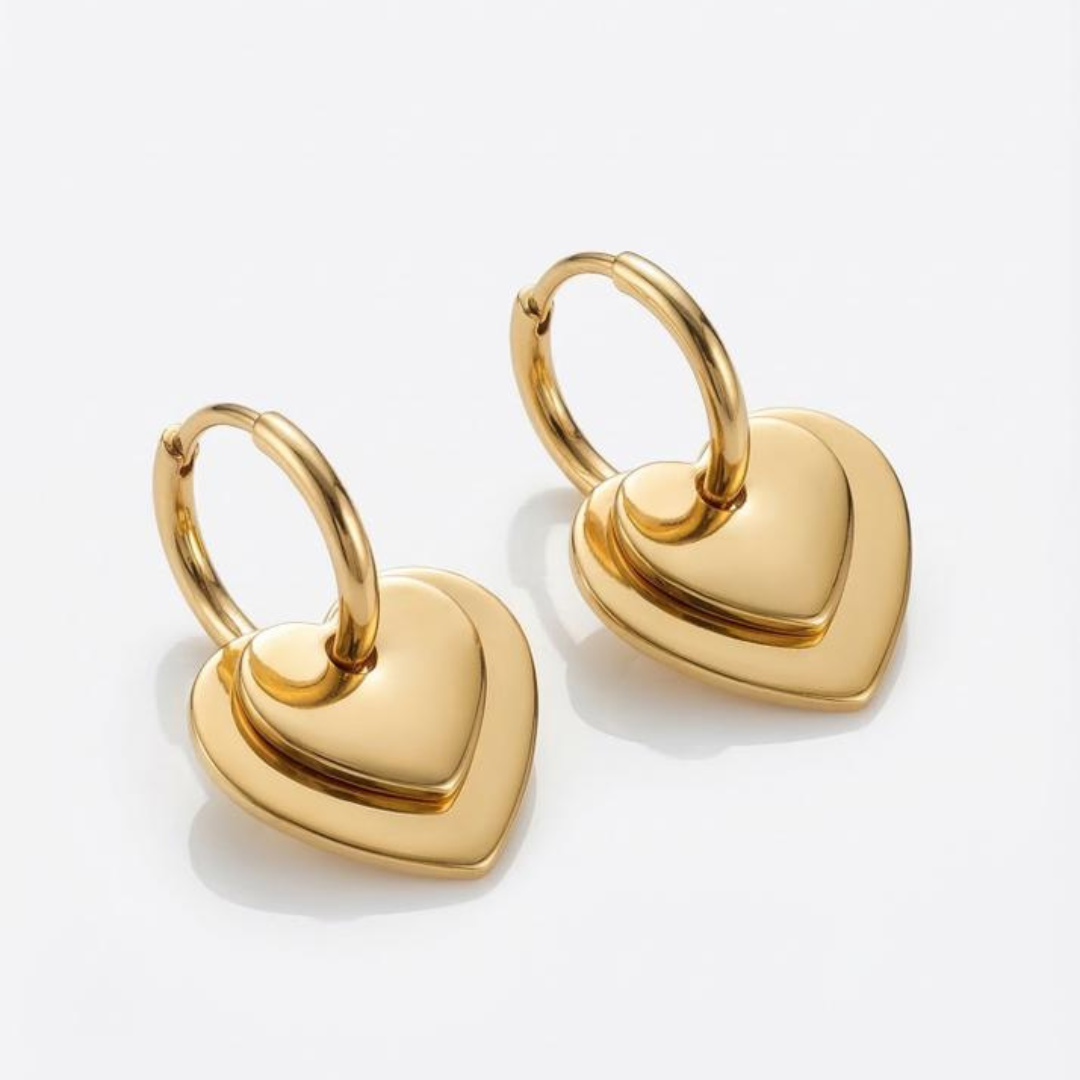 Double Heart Drop Earrings | Tvayi
