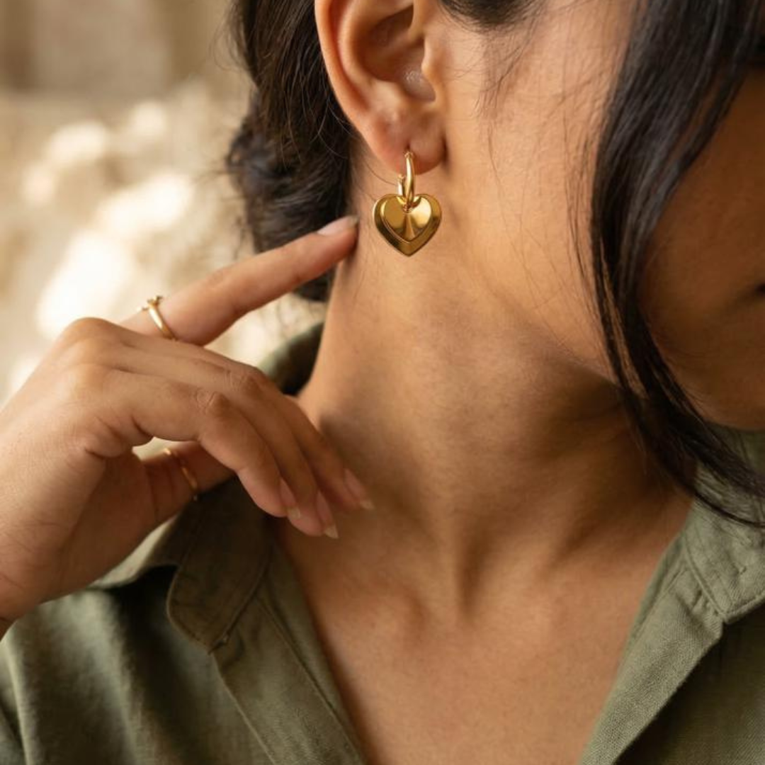 Double Heart Drop Earrings | Tvayi