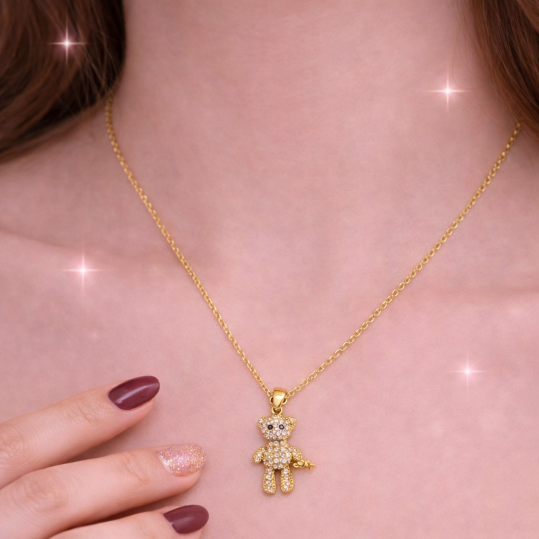 Sugar Teddy Bear Spark – 18K Gold Plated Teddy Pendant Necklace for Women | Demi-Fine Premium Jewellery | Gift for Her | Tvayi