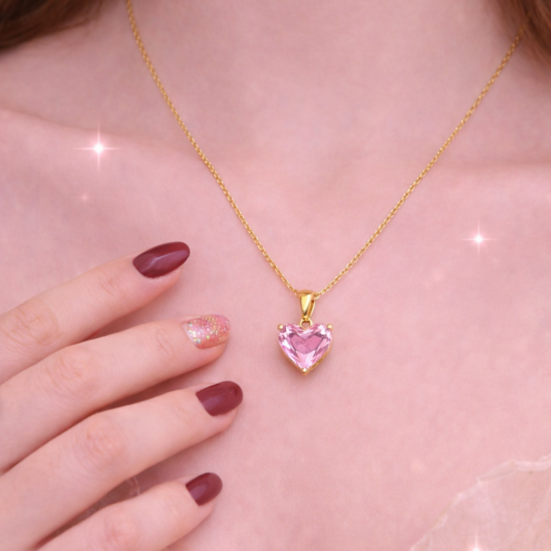 Amoura Blush Heart Necklace – 18K Gold Plated Premium Demi-Fine Jewellery Gift for Her | Tvayi
