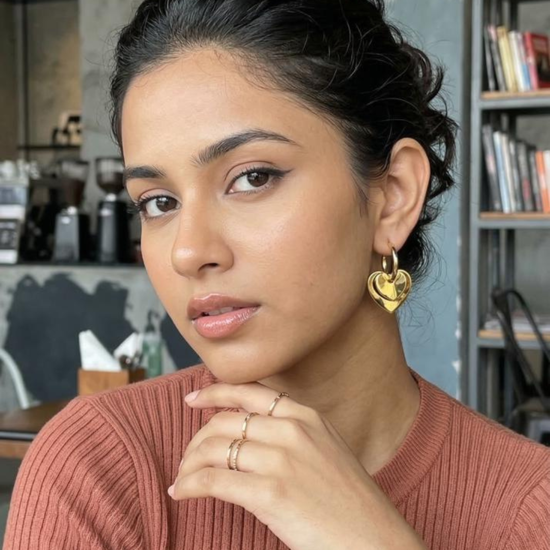 Double Heart Drop Earrings | Tvayi