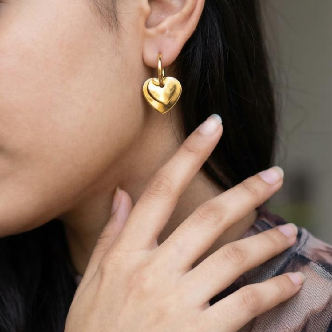 Double Heart Drop Earrings | Tvayi