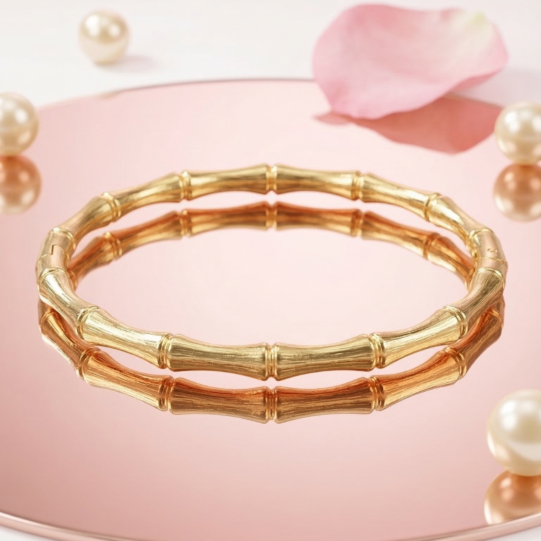 gold-plated bamboo style cuff bracelet | Tvayi