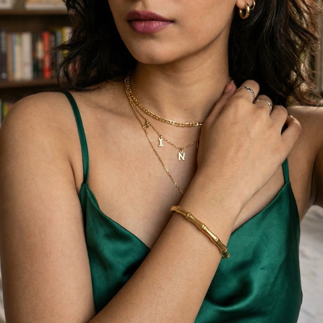 gold-plated bamboo style cuff bracelet | Tvayi