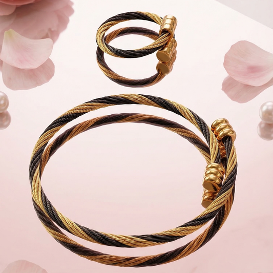Twisted wire cuff bracelet and ring set. | Tvayi