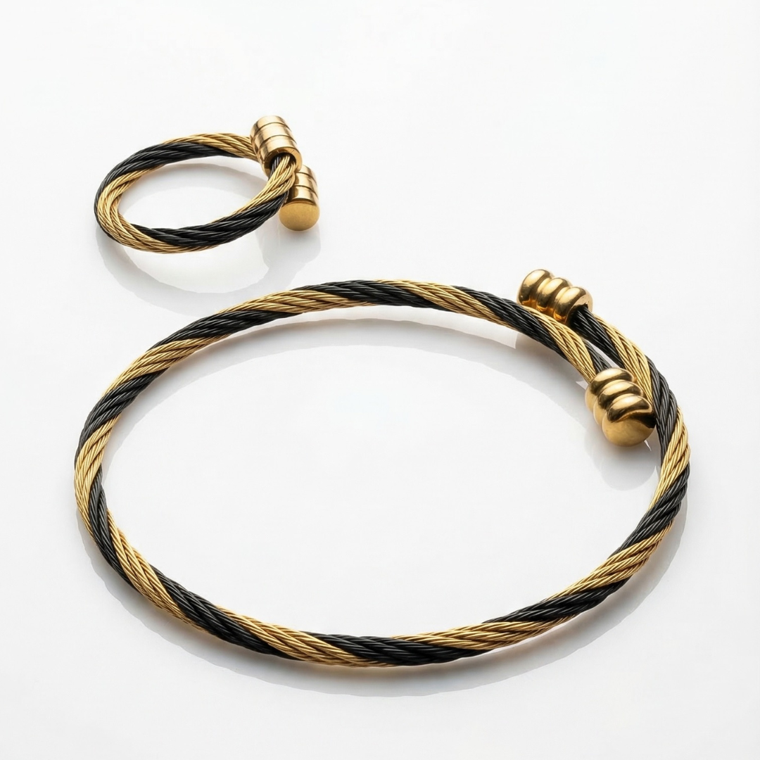 Twisted wire cuff bracelet and ring set. | Tvayi