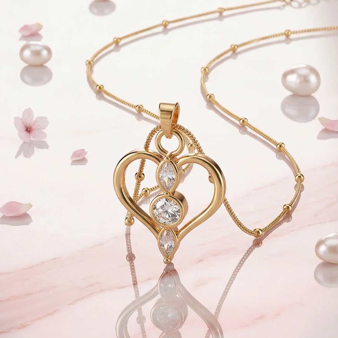 18k gold plated pendant marquise with white diamonds | Tvayi