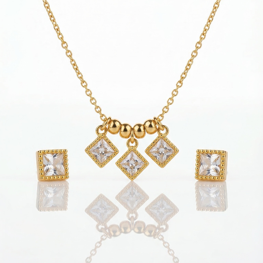 18K Gold Plated Diamond Pendant with Earrings | Tvayi