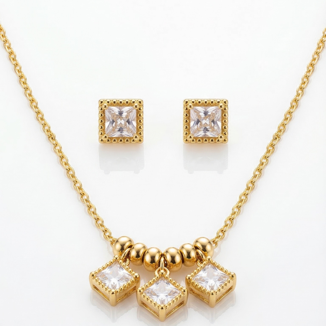 18K Gold Plated Diamond Pendant with Earrings | Tvayi