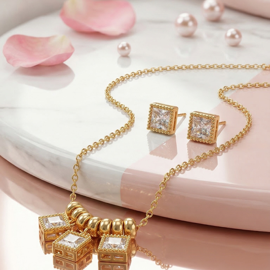 18K Gold Plated Diamond Pendant with Earrings | Tvayi