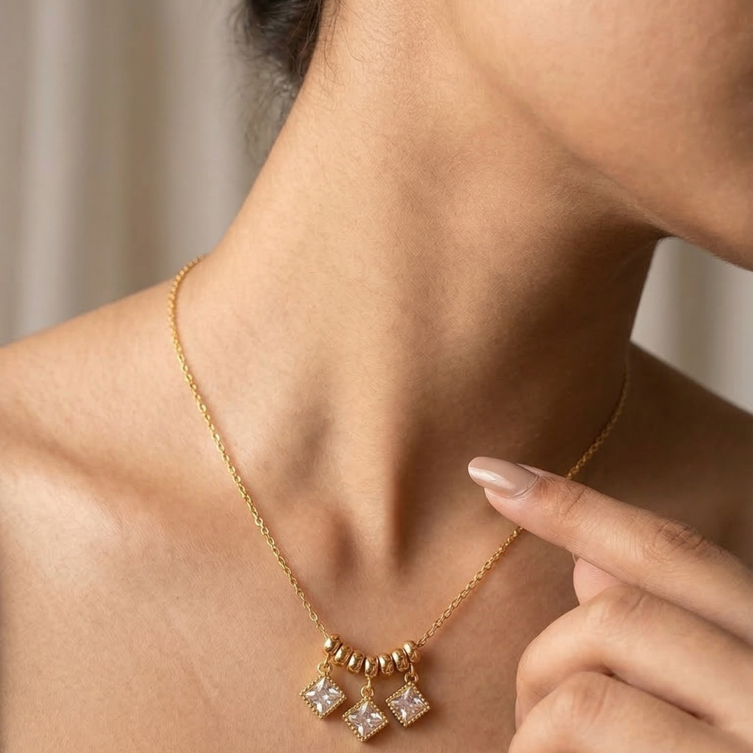 18K Gold Plated Diamond Pendant with Earrings | Tvayi