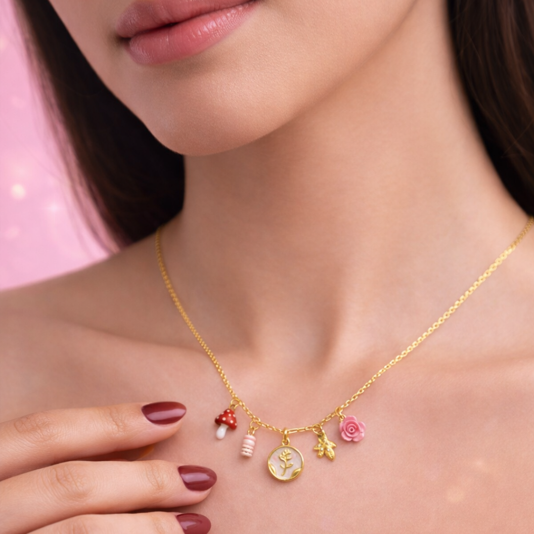 Candy Garden Charms – Gold Plated Necklace for Women | Demi-Fine Jewellery | Premium Charms Necklace | Tvayi