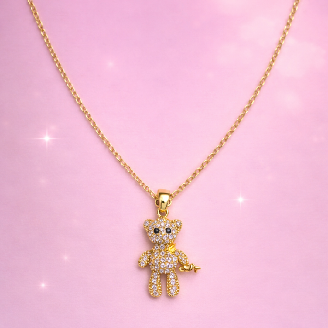 Sugar Teddy Bear Spark – 18K Gold Plated Teddy Pendant Necklace for Women | Demi-Fine Premium Jewellery | Gift for Her | Tvayi