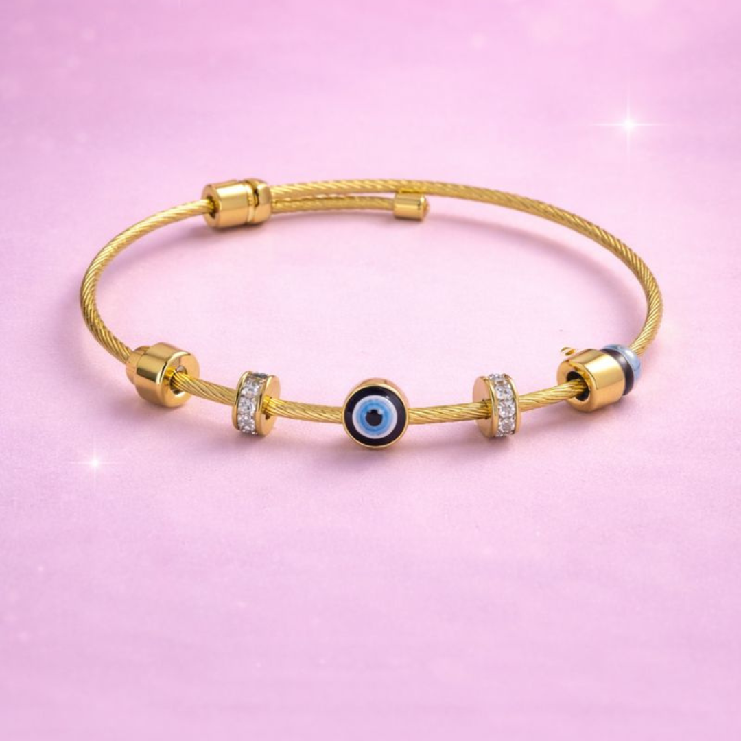 Aurelia Shield – Gold Plated Evil Eye Bracelet for Women | Demi-Fine Jewellery | Tvayi