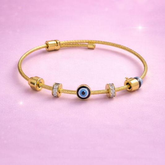 Aurelia Shield – Gold Plated Evil Eye Bracelet for Women | Demi-Fine Jewellery | Tvayi