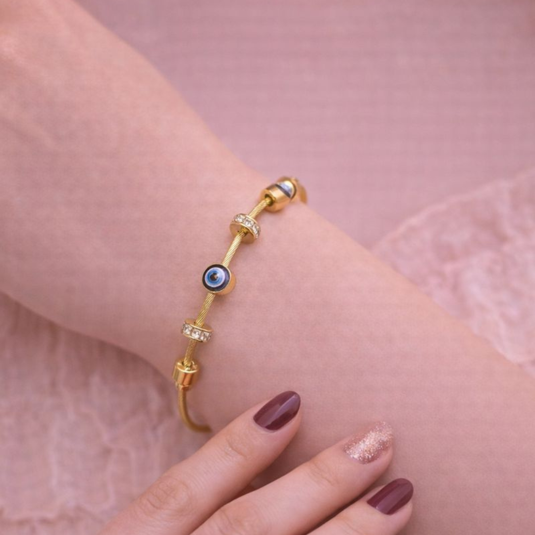 Aurelia Shield – Gold Plated Evil Eye Bracelet for Women | Demi-Fine Jewellery | Tvayi