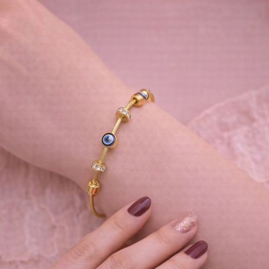 Aurelia Shield – Gold Plated Evil Eye Bracelet for Women | Demi-Fine Jewellery | Tvayi