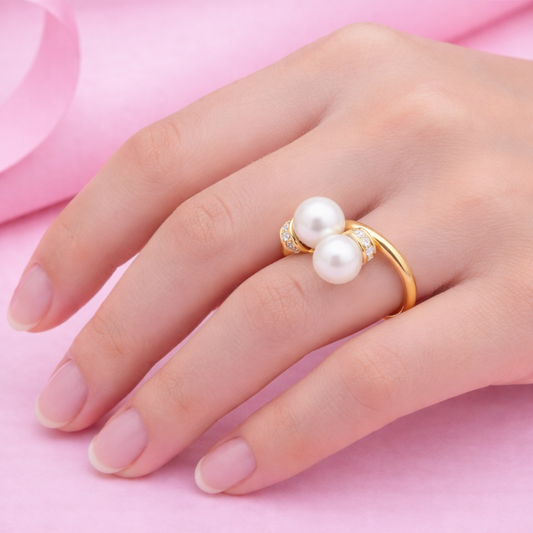 Vellora Pearl – Open Gold Ring for Women | 18K Gold Plated Demi-Fine Jewellery | Tvayi