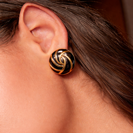 18K Gold Plated Black Swirl Earrings for Women | Demi-Fine Premium Jewellery | Elegant Gift for Her | Tvayi