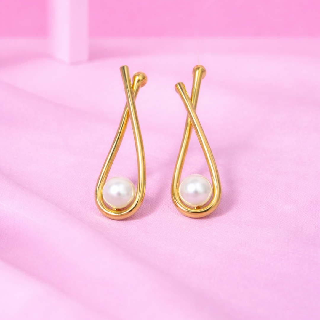18K Gold Plated Pearl Drop Earrings for Women | Demi-Fine Premium Jewellery | Elegant Gift for Her | Tvayi