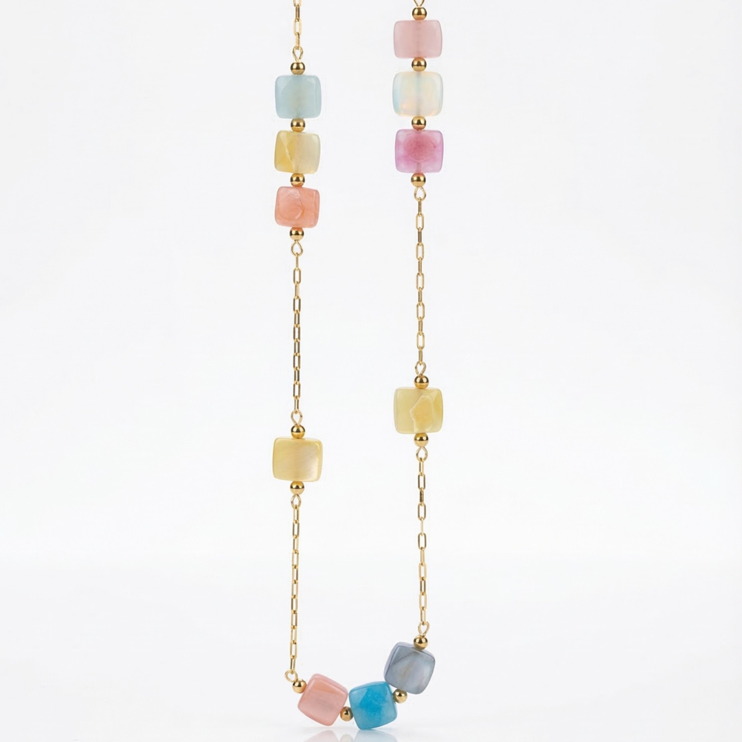 Multi-color gemstone gold plated chain necklace | Tvayi