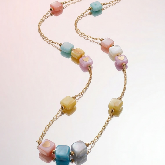 Multi-color gemstone gold plated chain necklace | Tvayi