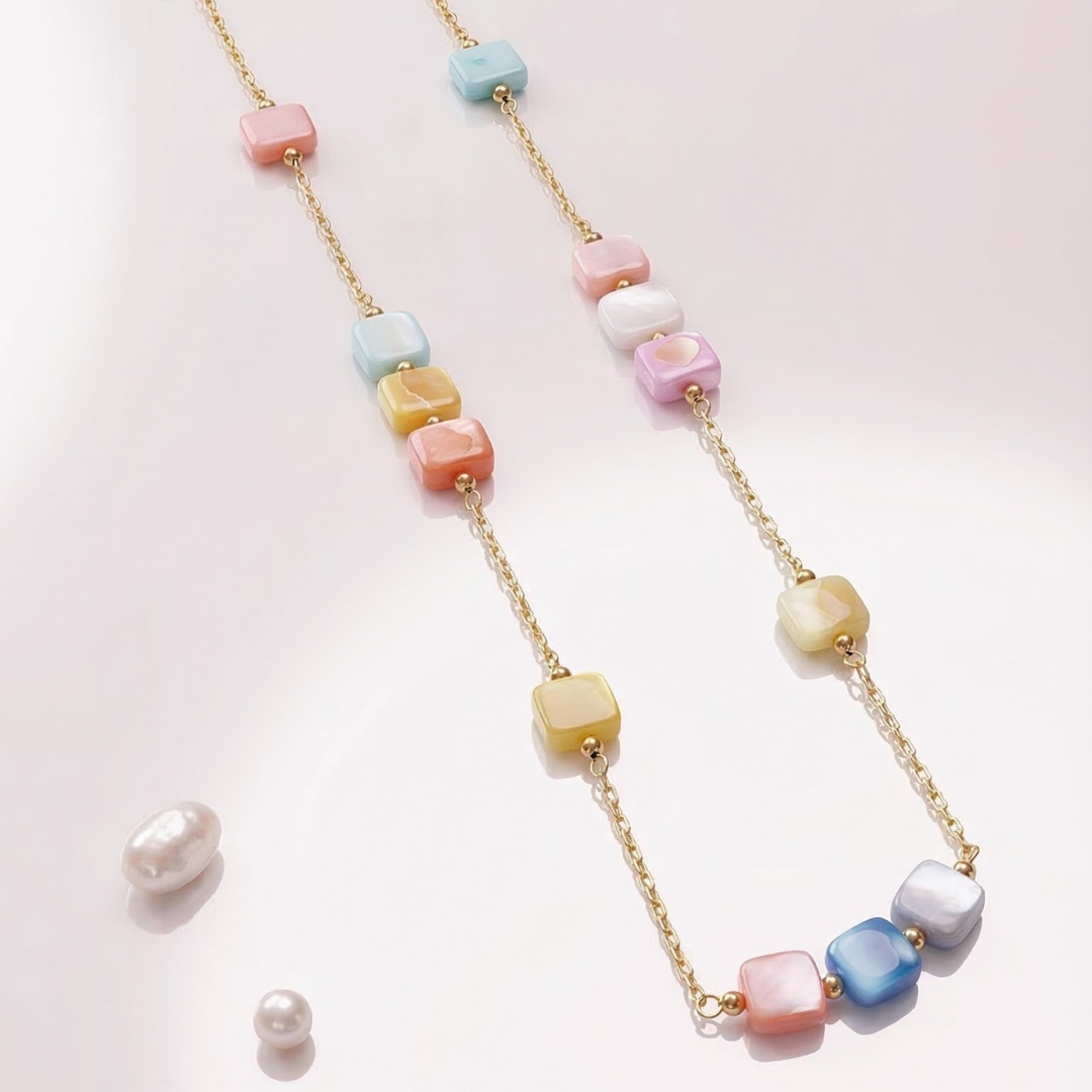 Multi-color gemstone gold plated chain necklace | Tvayi