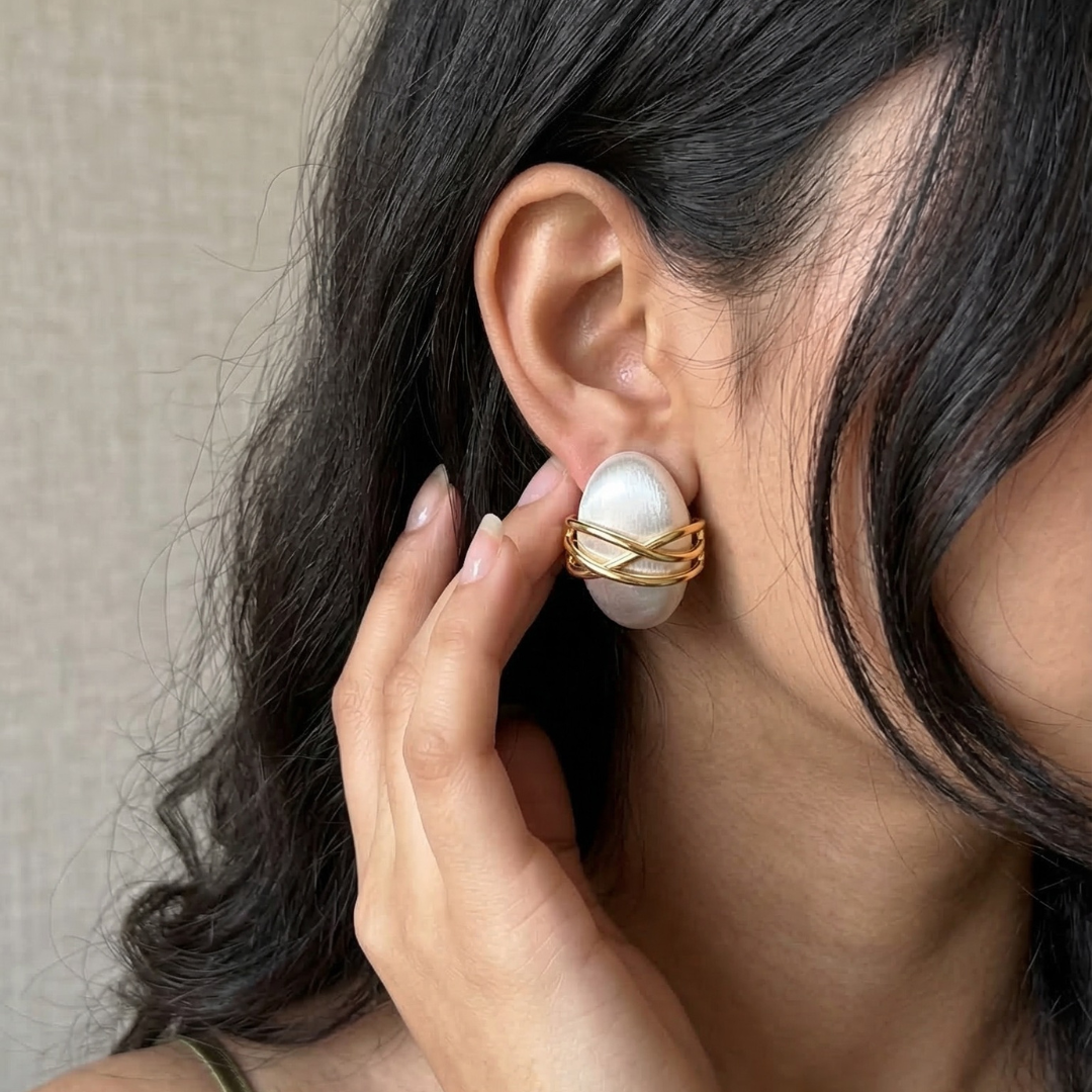 Infinity Pearl Stud Earrings | Tvayi