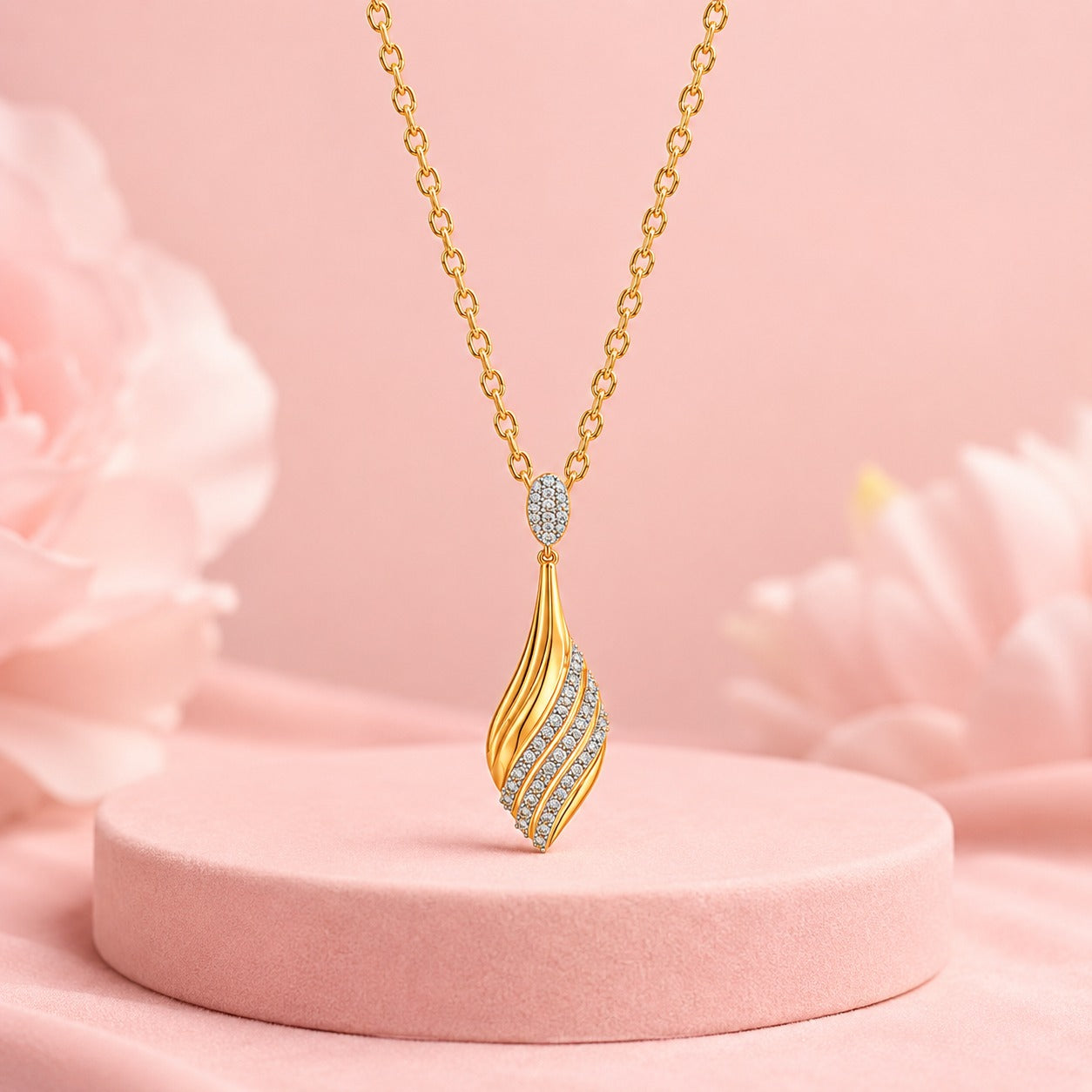 Celestial Wave Diamond Pendant Necklace | Tvayi