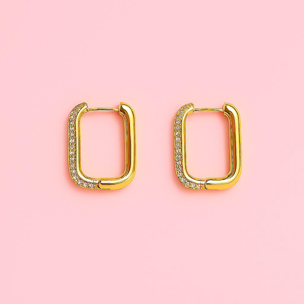 Geometric Zircon Hoop Earrings – Modern Gold Plated Design | Tvayi